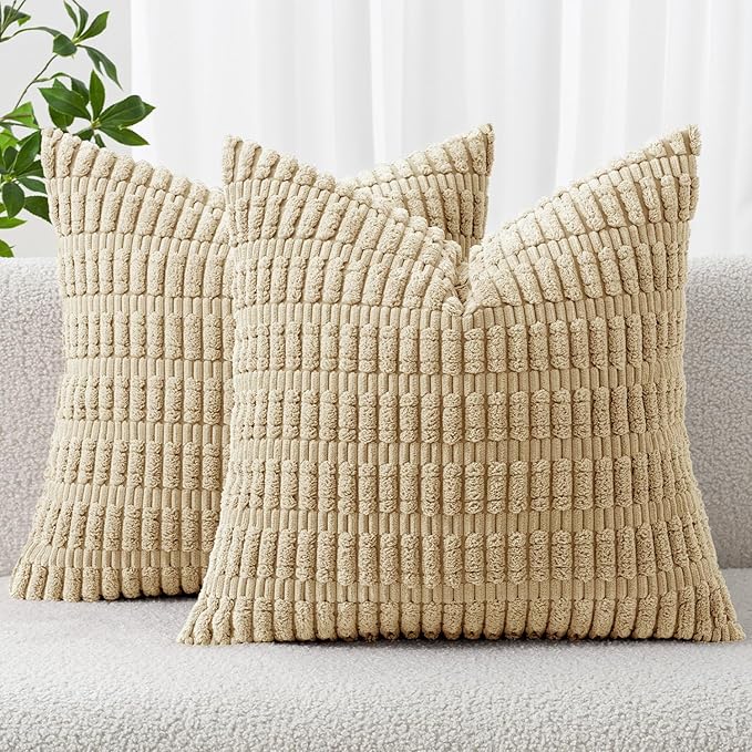 MIULEE Pack of 2 Corduroy Decorative Throw Pillow Covers 18x18 Inch Soft Boho by MIULEE