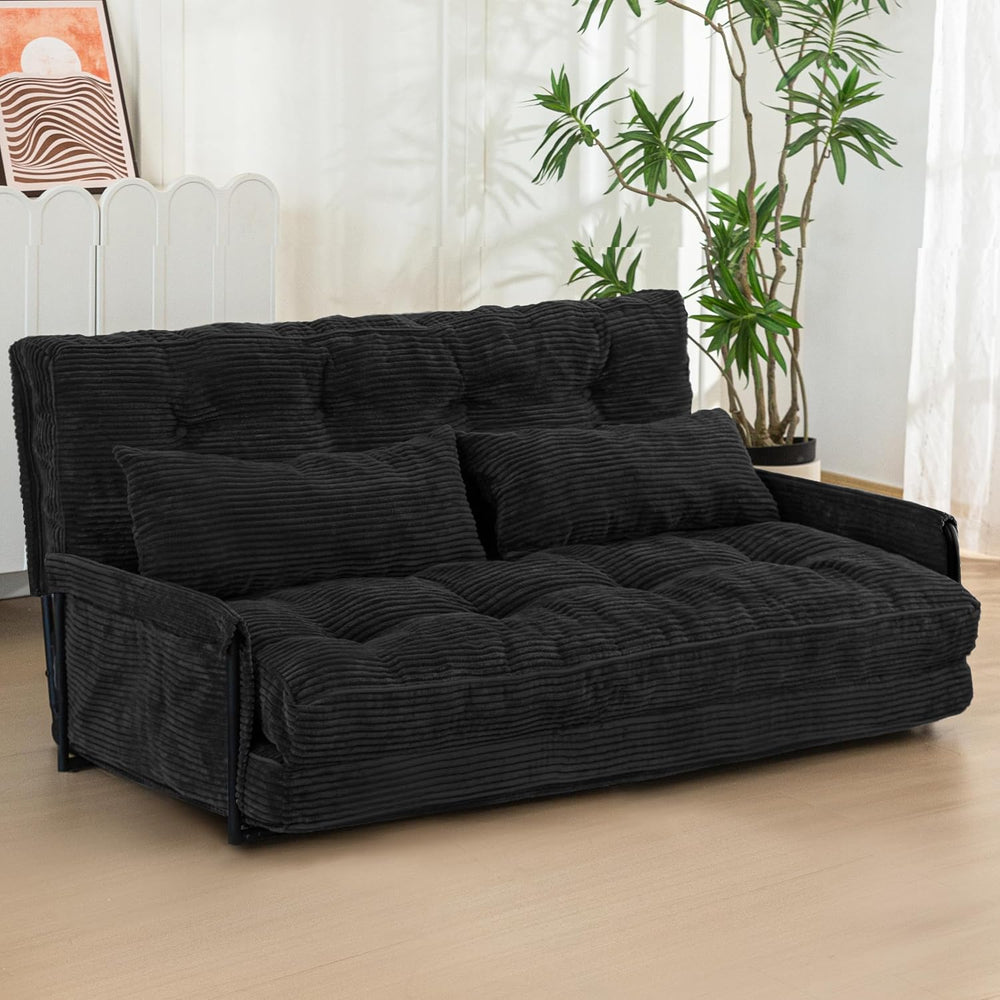 MAXYOYO 53" Adjustable Folding Sofa Bed Couch with 2 Pillows, Black
