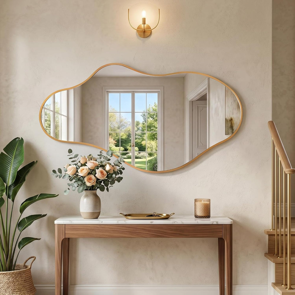 Irregular Wall Mirror, 20"x36" Gold Abstract Asymmetrical Mirrors f...