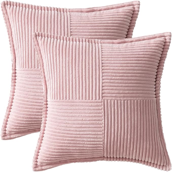 MIULEE Pink Corduroy Decorative Euro Sham Pillow Covers 24x24 Inch - Image 6