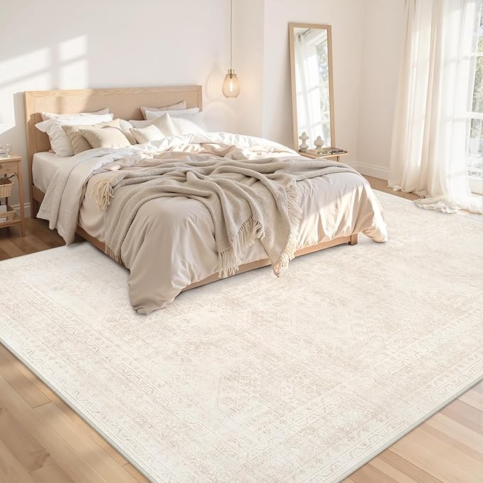8x10 Area Rugs for Living Room: Vintage Boho Neutral Washable Rug Indoor Soft - Image 2