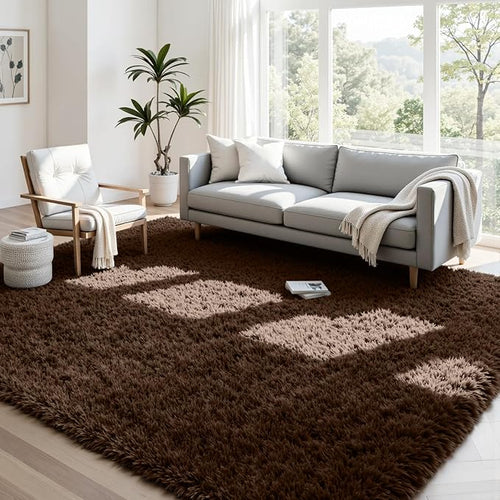 4x6 Area Rugs for Living Room Rug: Soft Fluffy Shag Brown Rugs for Bedroom by CarpetAddColortoYourLife