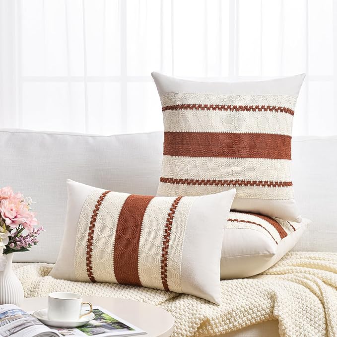 Fancy Homi Set of 1 Rust Boho Long Lumbar Decorative Throw Pillow Cover 12x24 - Image 6