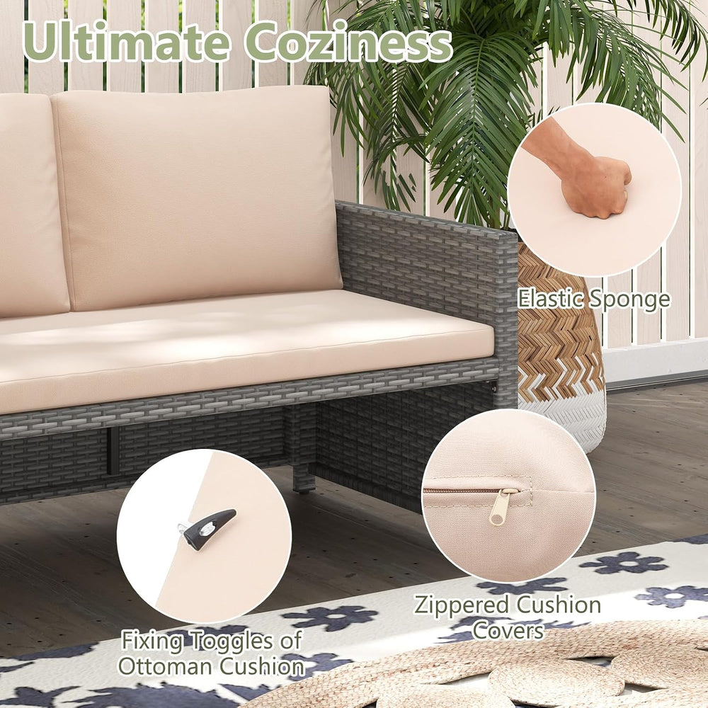 Tangkula Outdoor Rattan Daybed, Wicker Loveseat & 31 Gallon Storage Ottom...