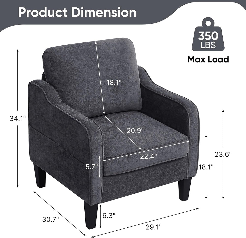 Accent Chairs Set of 2, Upholstered Living Room Chairs with Side Pocket, Mid ...