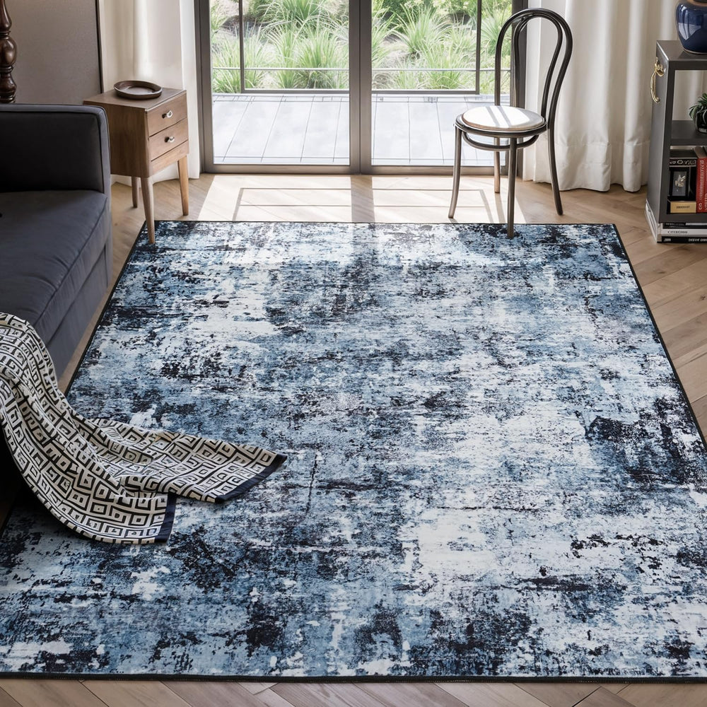 Rugflix 5x7 Area Rugs for Living Room, Washable Navy Blue Dark Large Rug