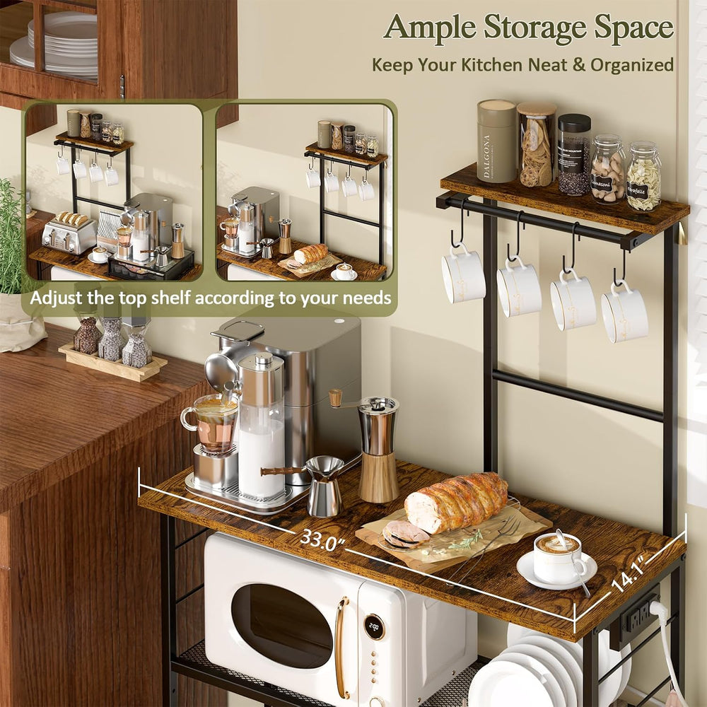 3IngSeagulls 4-Tier Bakers Rack with Power Outlet, 33 Inch Kitchen Microwave ...