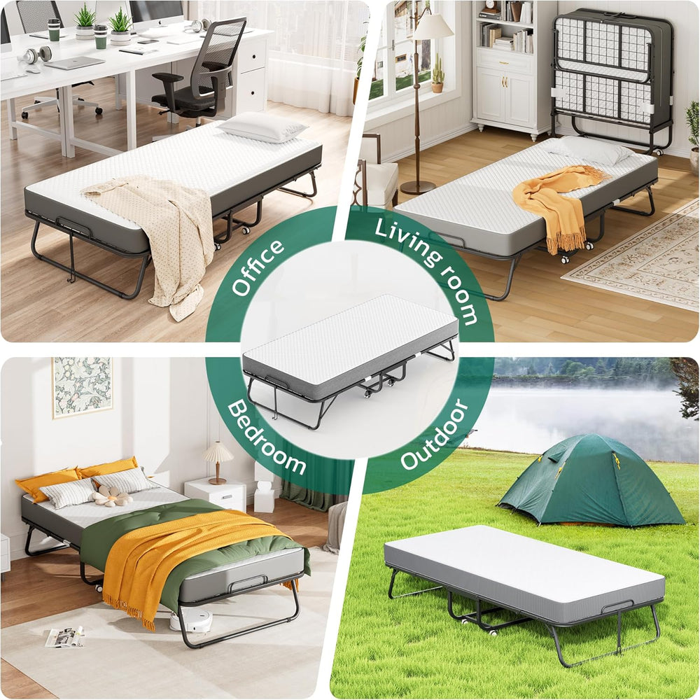 Greenvelly Folding Bed with 5 Inch Mattress, 75” x 38” Portable Rollaway Bed ...