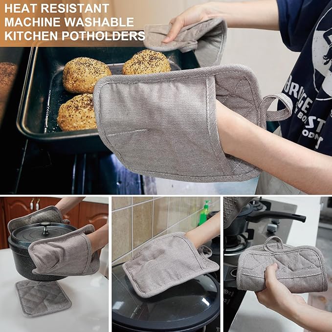 Pot Holders Yarn-Dyed Set of 3 Non Slip Silicone Kitchen Lines Heat Resistant - Image 6
