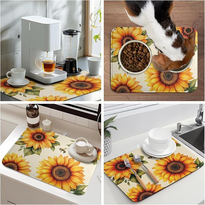 Spring Summer Dish Drying Mat 16x18 Inch Absorbent Reversible Sunflower Drying - Image 9