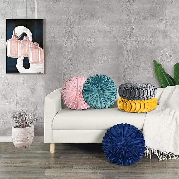HIG Set of 2 Decorative Round Pleated Throw Pillows, Classy Accent Pumpkin - Image 4