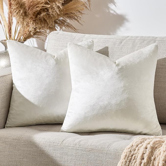 GIGIZAZA Beige Velvet Pillow Covers: Pack of 2 Throw Pillows Soft Solid Covers - Image 7