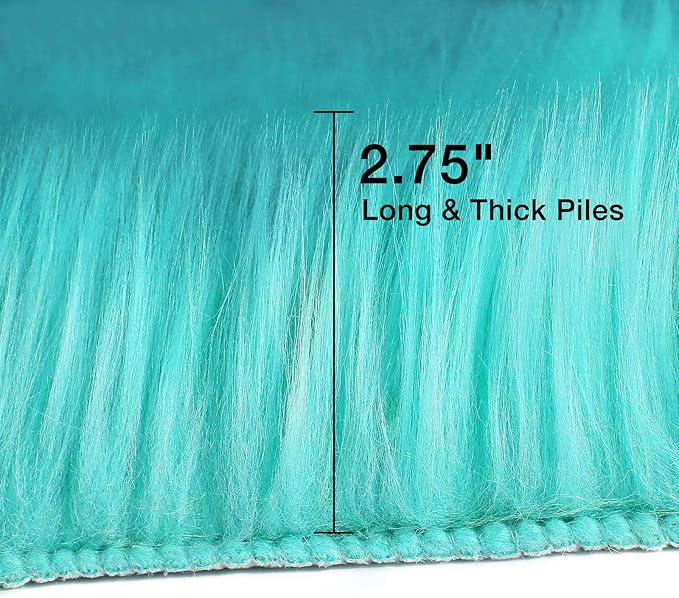 duduta Turquoise Blue Sheepskin Throw Rug 2x3 ft, Fluffy Shag Faux Fur Chair - Image 2