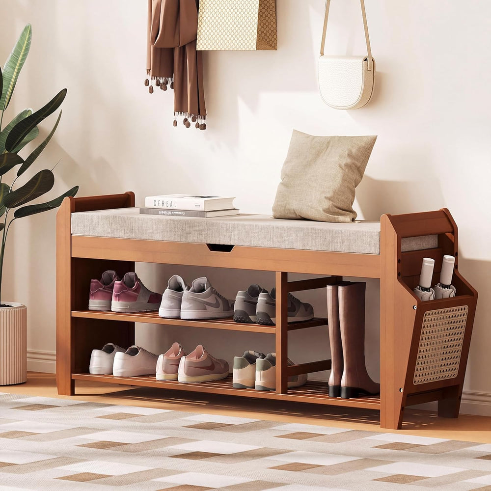 PETKABOO 39.4" Bamboo Shoe Rack Bench, 3-Tier Entryway Bench with Thick ...