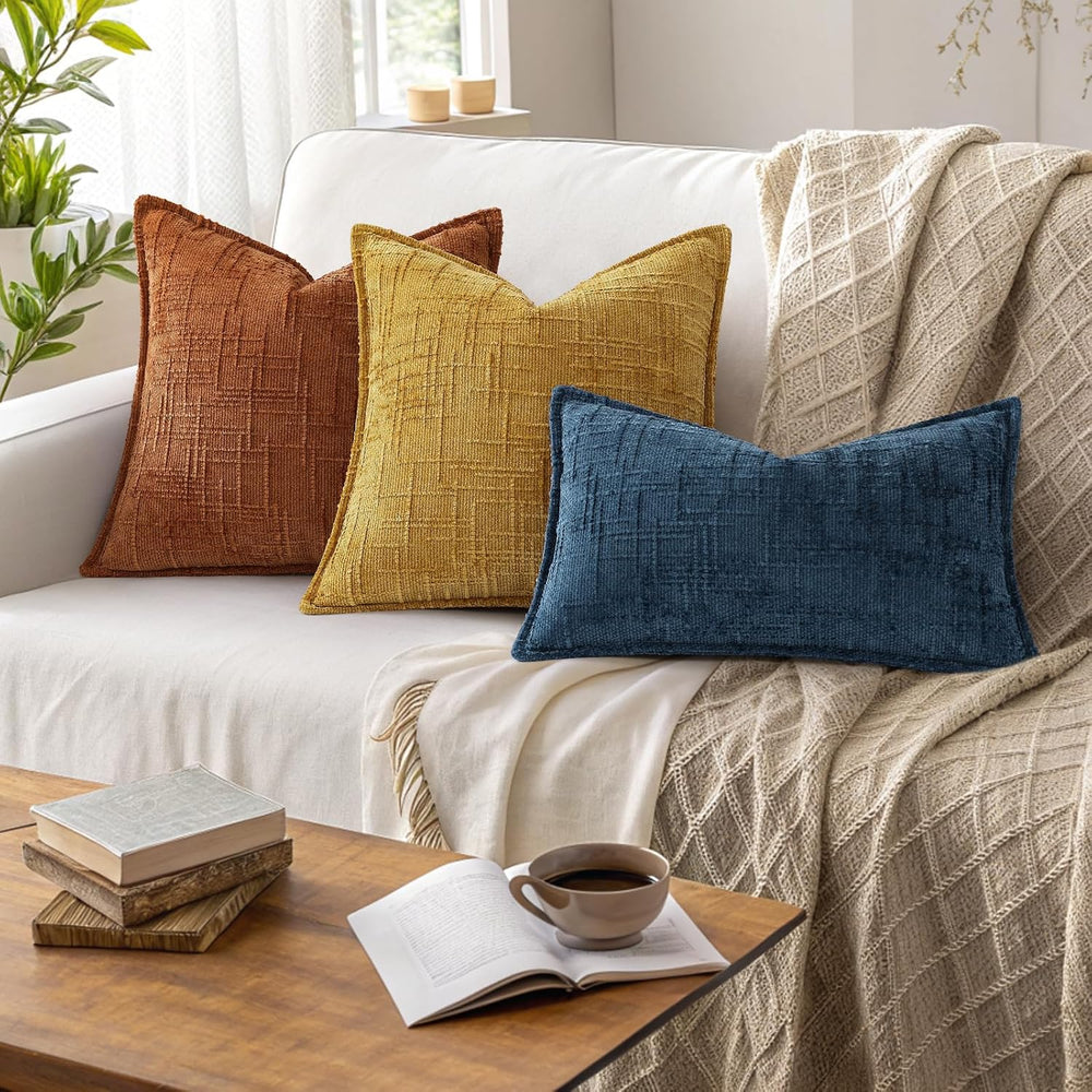 decorUhome Chenille Decorative Throw Pillow Covers 26x26 Set of 2, Rust