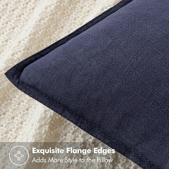 MIULEE Decorative Linen Euro Sham Pillow Covers 22x22 Inch Navy Boho Farmhouse - Image 2