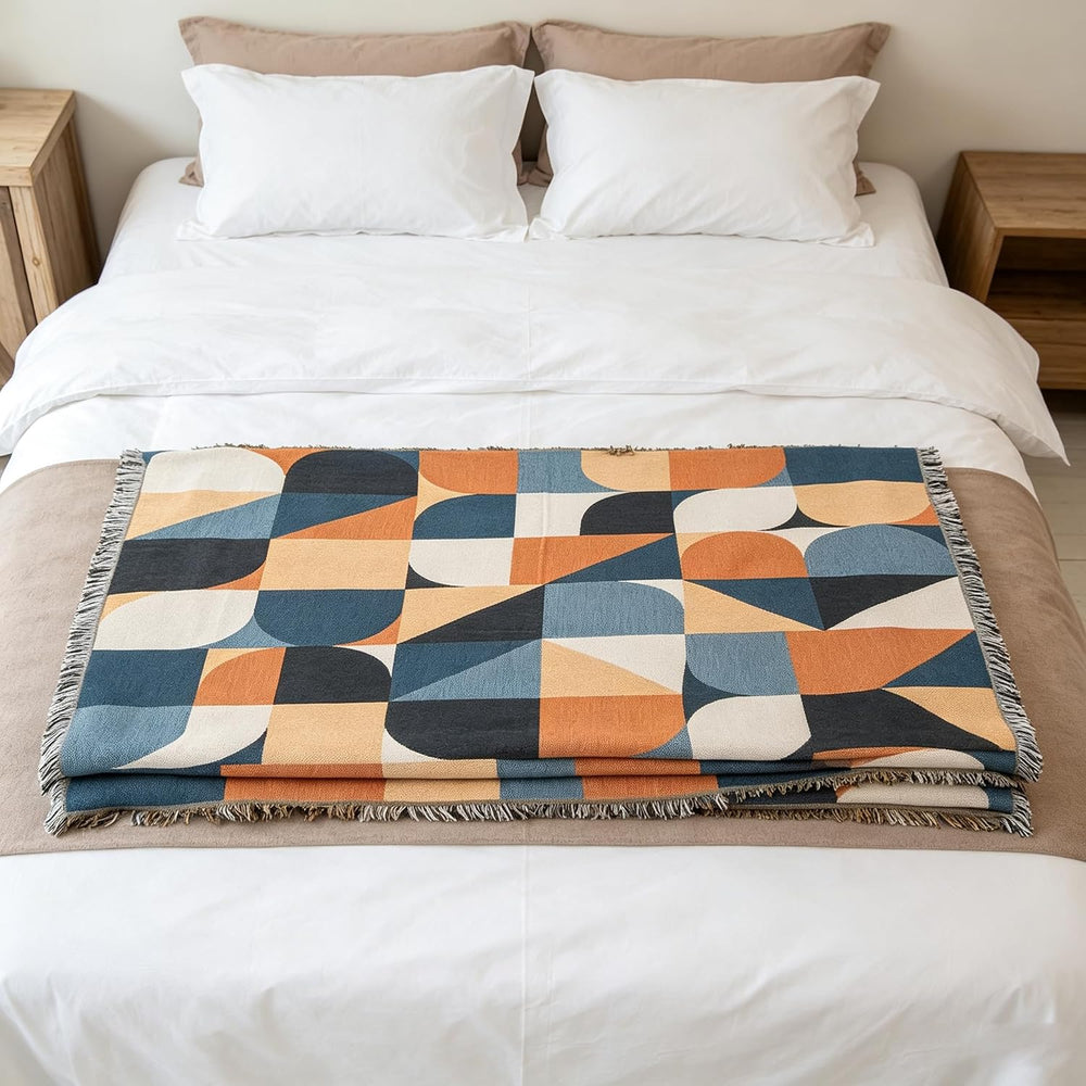 Luxlovery Beige Bohemian Sofa Throw Blankets Ethnic Woven Boho Geometric Mult...