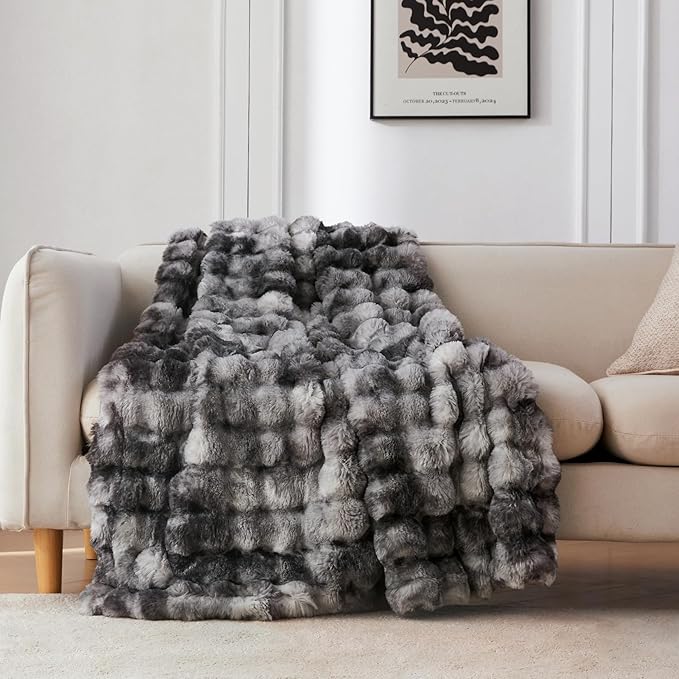 COOVA Faux Fur Throw Blanket for Couch, Cozy Soft and Fuzzy Plush Rabbit Fur by COOVA