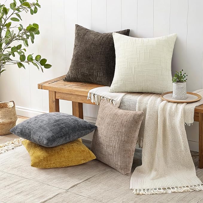 decorUhome Dark Grey Chenille Euro Sham Throw Pillow Covers 24x24 Set of 2 - Image 6