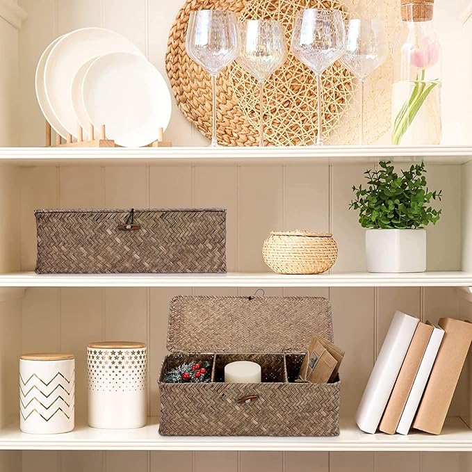 Hipiwe Storage Basket with Lid Toilet Tank Basket Holder Handwoven Wicker - Image 3