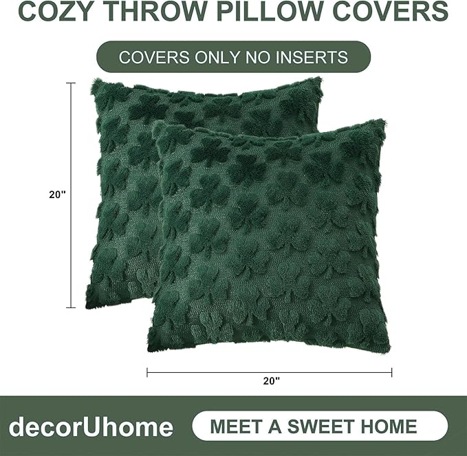 decorUhome St. Patrick’s Day Shamrock Green Pillow Covers 20x20 Inch Set of 2 - Image 8