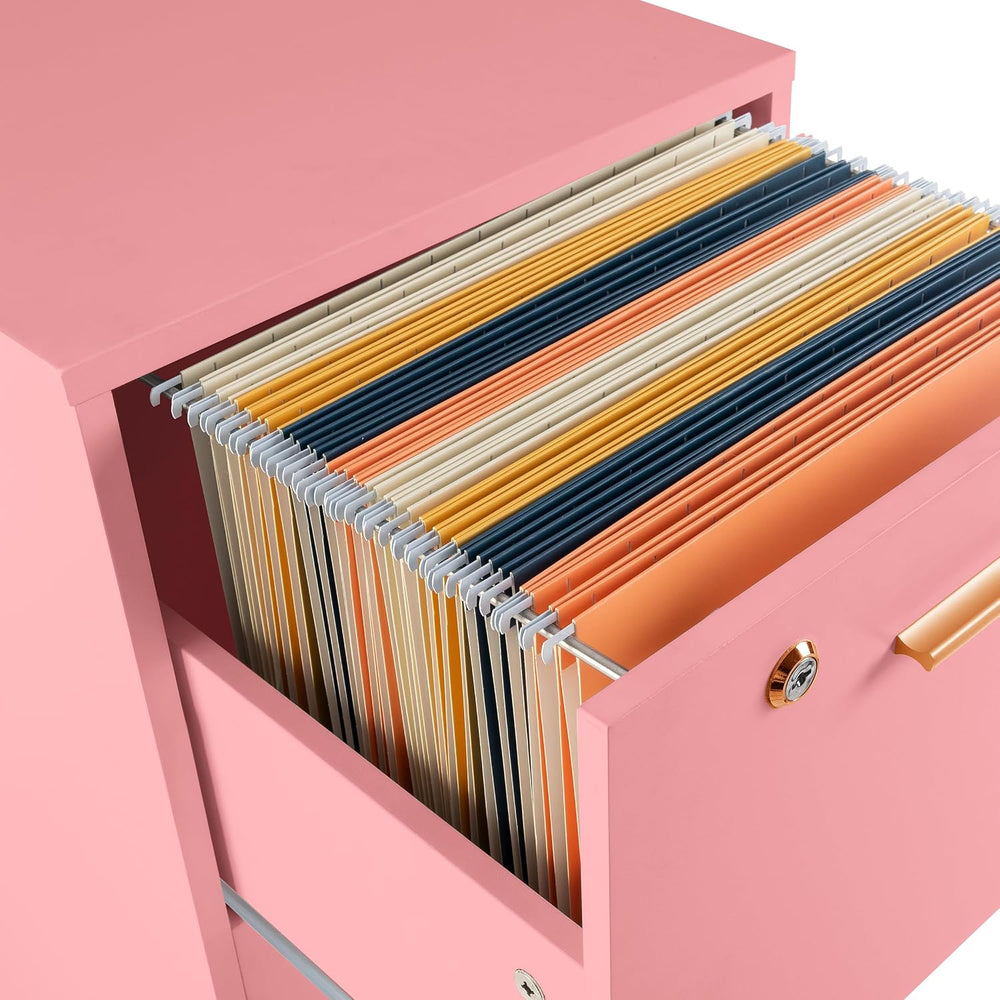 Lavish Home 2-Drawer Wooden File Cabinet with Lock, Pink, 16” x 27” | Rolling...