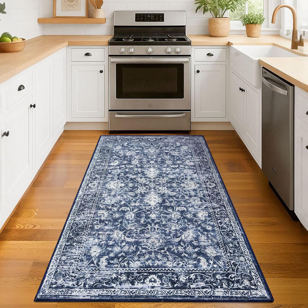 KILOCOCO Area Rug 3x5 Washable Entryway Rug Non Slip Blue Kitchen Rugs