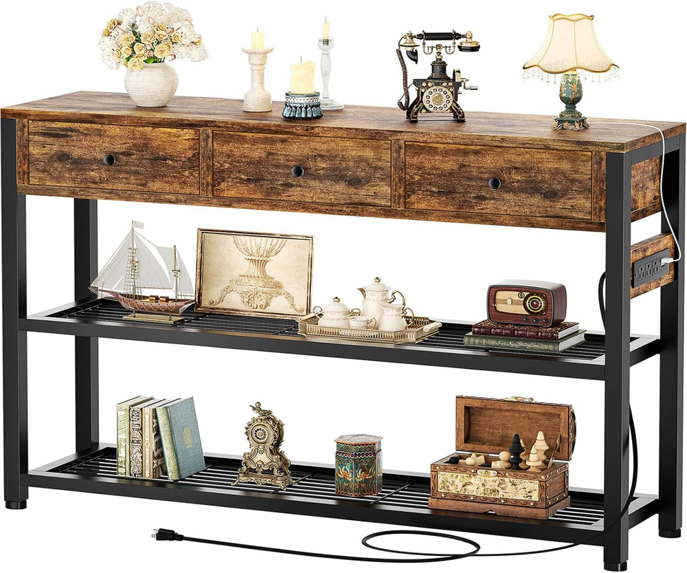 Ecoprsio Entryway Table with Outlets, 47" Console Table with 3 Drawers