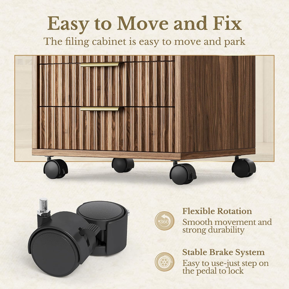 7 Drawer File Cabinet with Wheels for Home Office, Black Walnut
