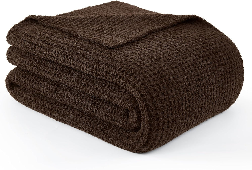 WDCOZY Brown Waffle Throw Blanket for Couch Bed, Reversible Super Soft Plush ...