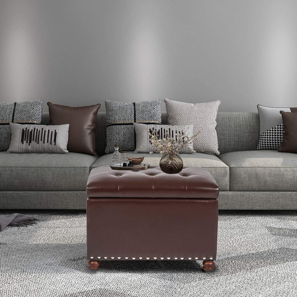 Adeco Button Tufted Accents Rectangular PU Leather Storage Bench Ottoman Foot...