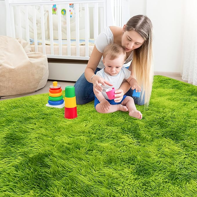 Green Tie-Dyed Rug for Living Room 5x8 Fluffy Area Rug Mat Bedside Throw Rug - Image 4