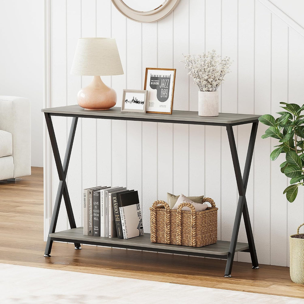 41.3” Narrow Console Table with 2-Tier Open Shelves, Farmhouse Sofa Table for...