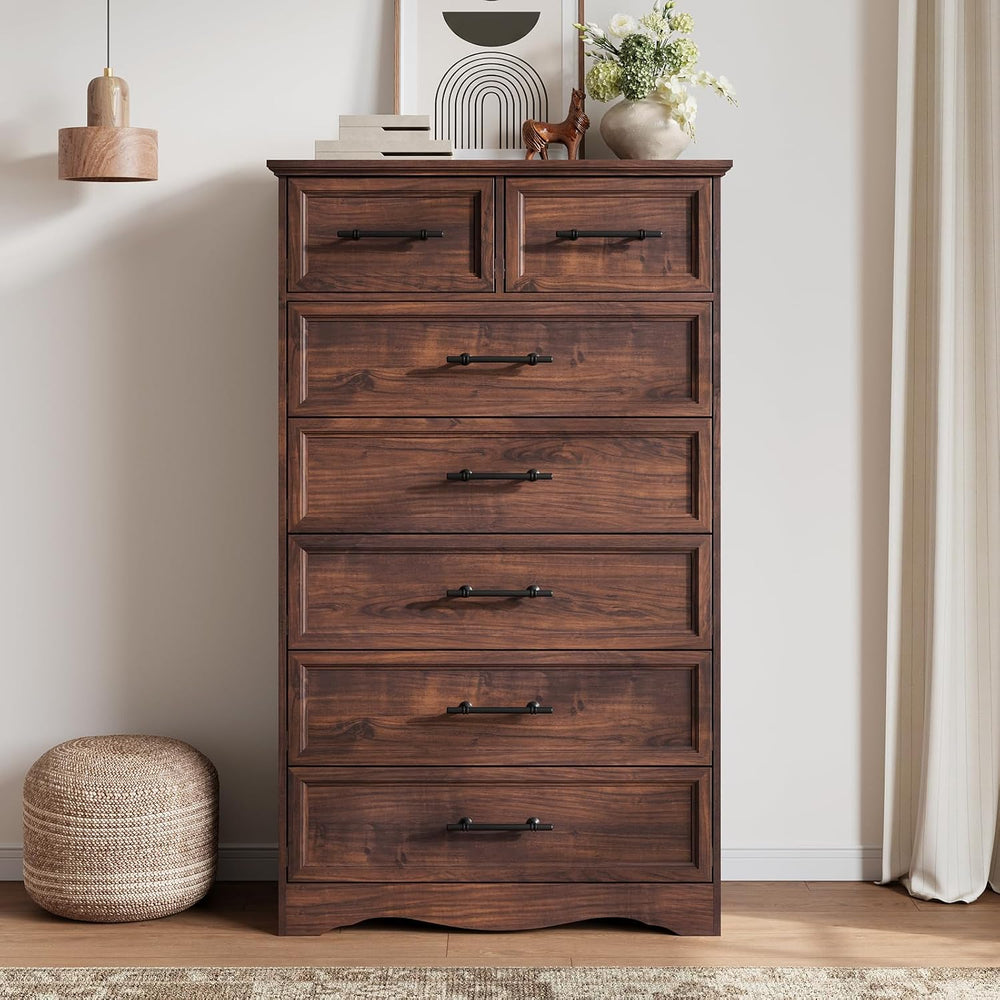 Walnut 7-Drawer Dresser for Bedroom, 52" Tall Chest of Drawers