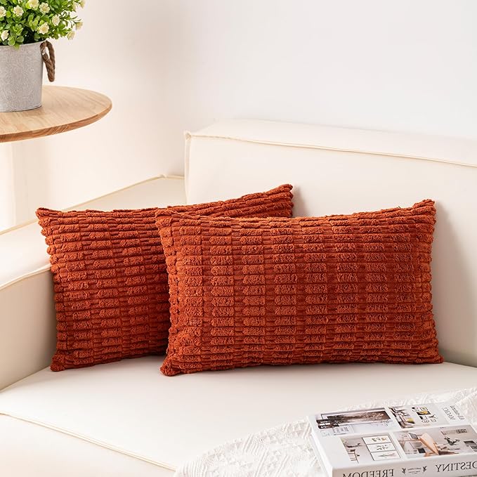 Pack of 2 Corduroy Decorative Throw Pillow Covers 12x20 InchSoft Boho Striped by Unknown