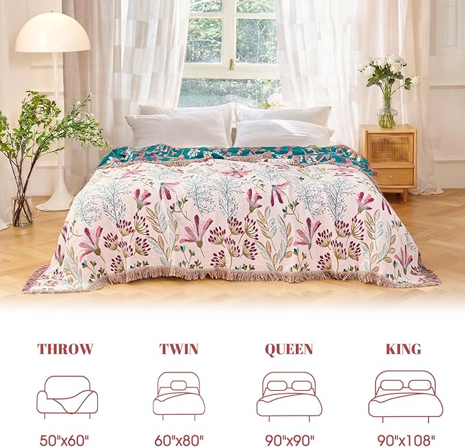 MSGKV Boho Throw Blanket for Bed 60"x80" Floral 100% Cotton Couch Blanket - Image 5