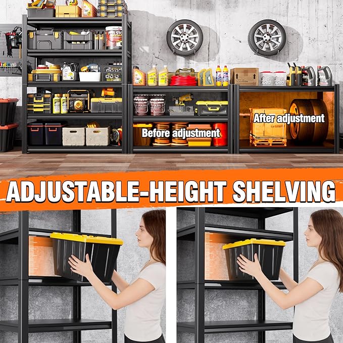 Garage Shelving-2050 lbs 5 Tier Storage Shelves, Adjustable Heavy Duty Metal - Image 7