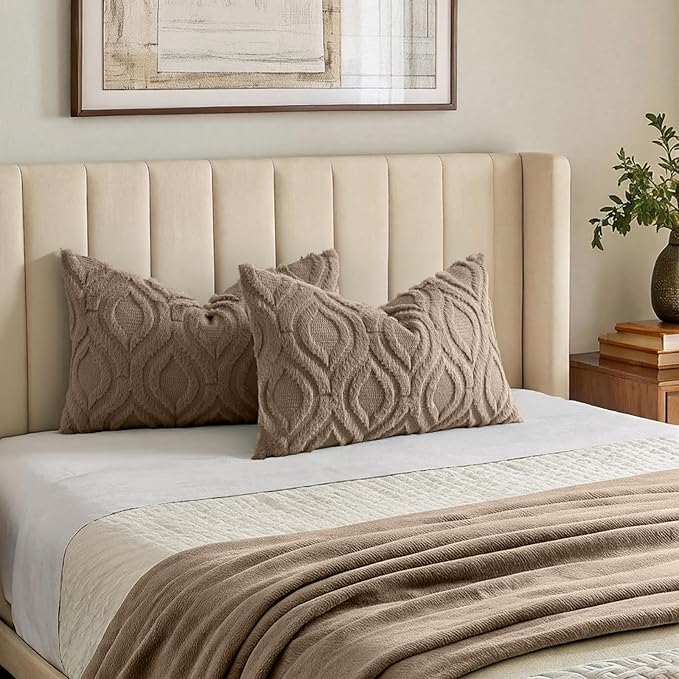 decorUhome Throw Pillow Covers 12x20 Inch Set of 2, Soft Plush Faux Wool Light - Image 7