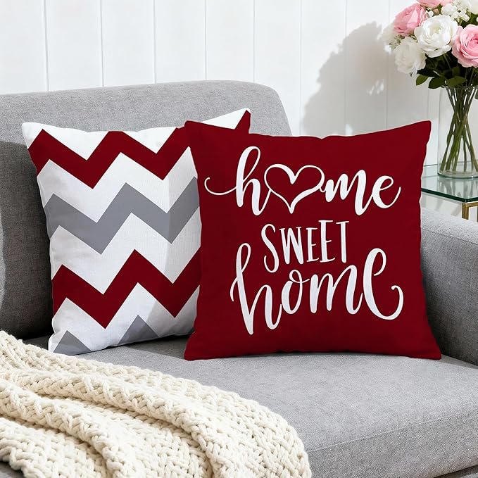 Hexagram Geometric Burgundy Pillow Covers 16x16 Set of 4, Decorative Outdoor - Image 2