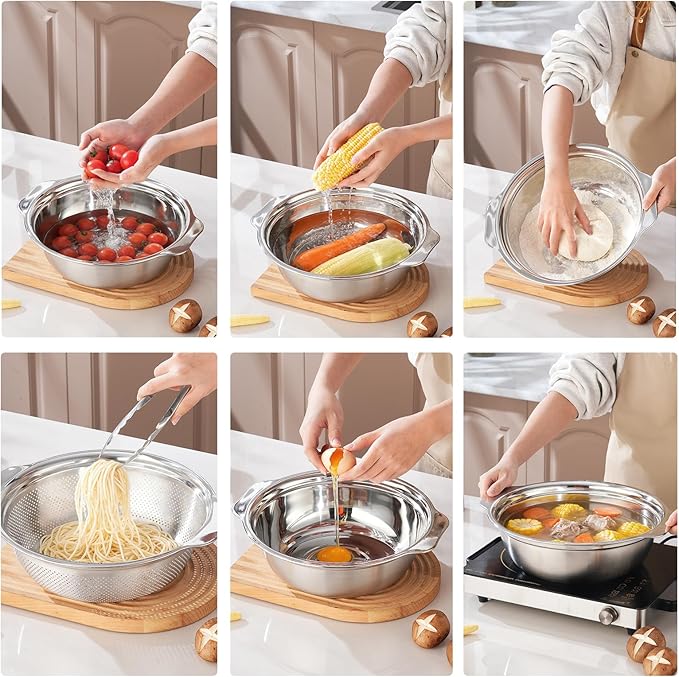 Colander for Kitchen Stainless Steel, 4QT Rice Strainer Bowl - Image 9