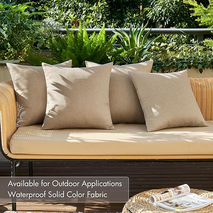 MIULEE Pack of 4 Decorative Outdoor Throw Pillow Covers Linen Waterproof Pillow - Image 2