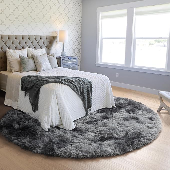 ONASAR Tie-Dyed Dark Grey Round Area Rugs 5ft, Ultra Soft Bedroom Circle Rug - Image 8
