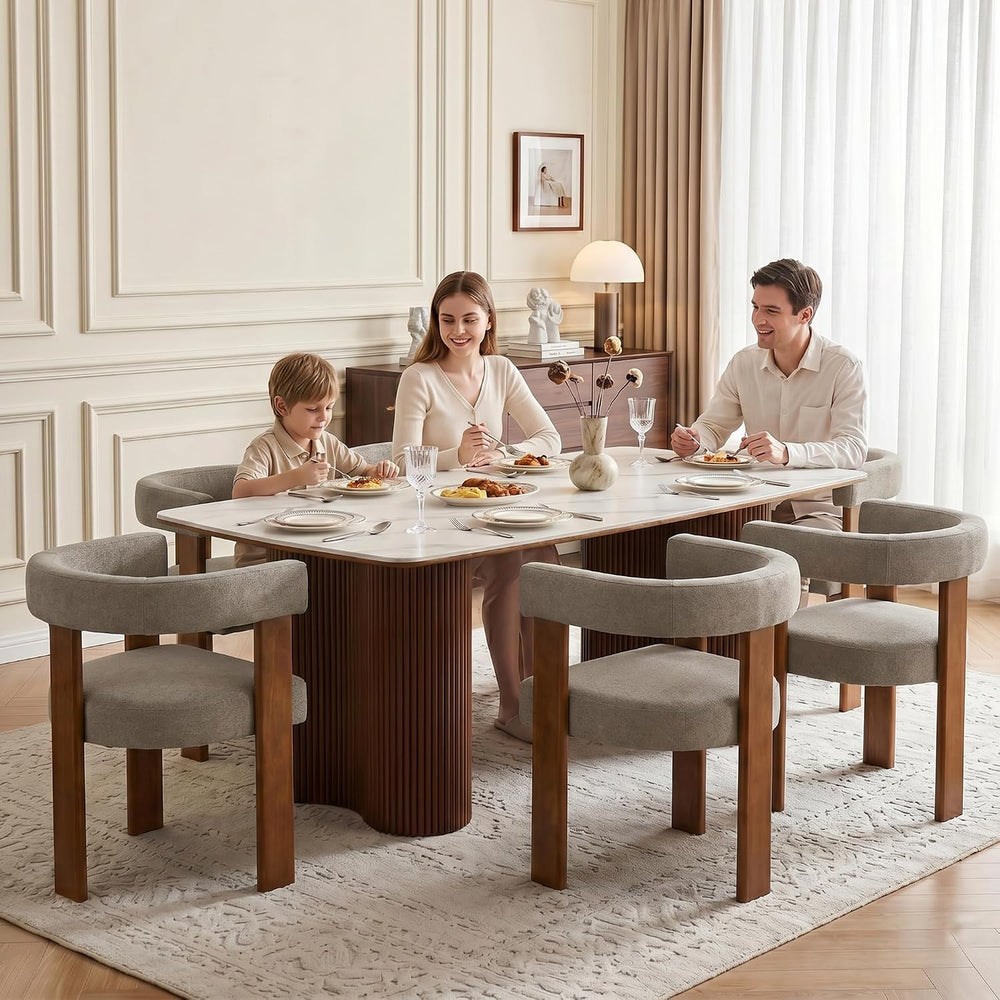 Usaint Wooden Barrel Dining Chairs Set of 2 with Walnut Wood Legs and Arm