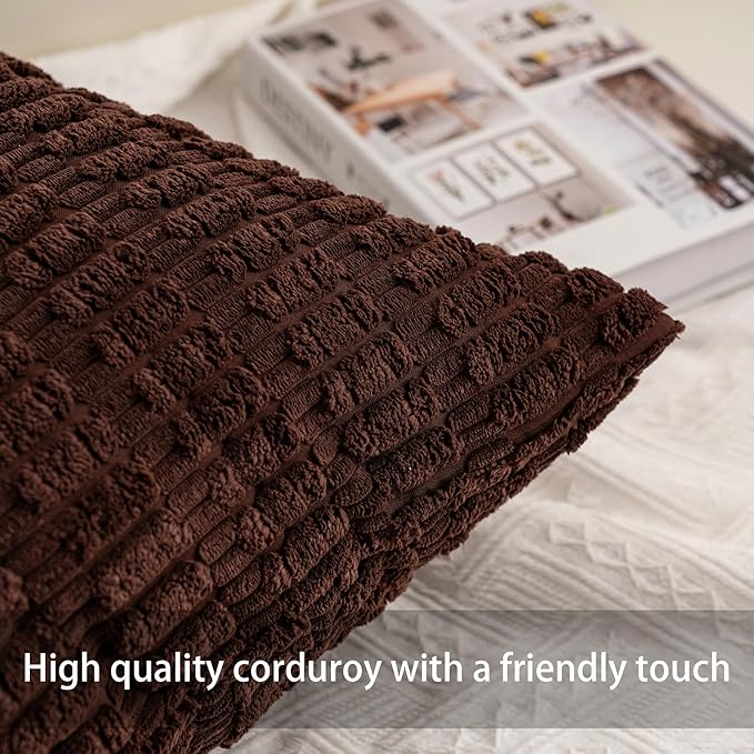 Pack of 2 Corduroy Decorative Throw Pillow Covers 24x24 InchSoft Striped Pillow - Image 2