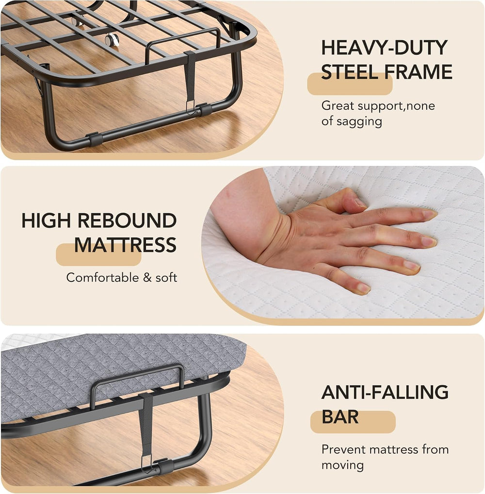 Decofy Folding Bed with Memory Foam Mattress Portable Rollaway Guest Beds on ...
