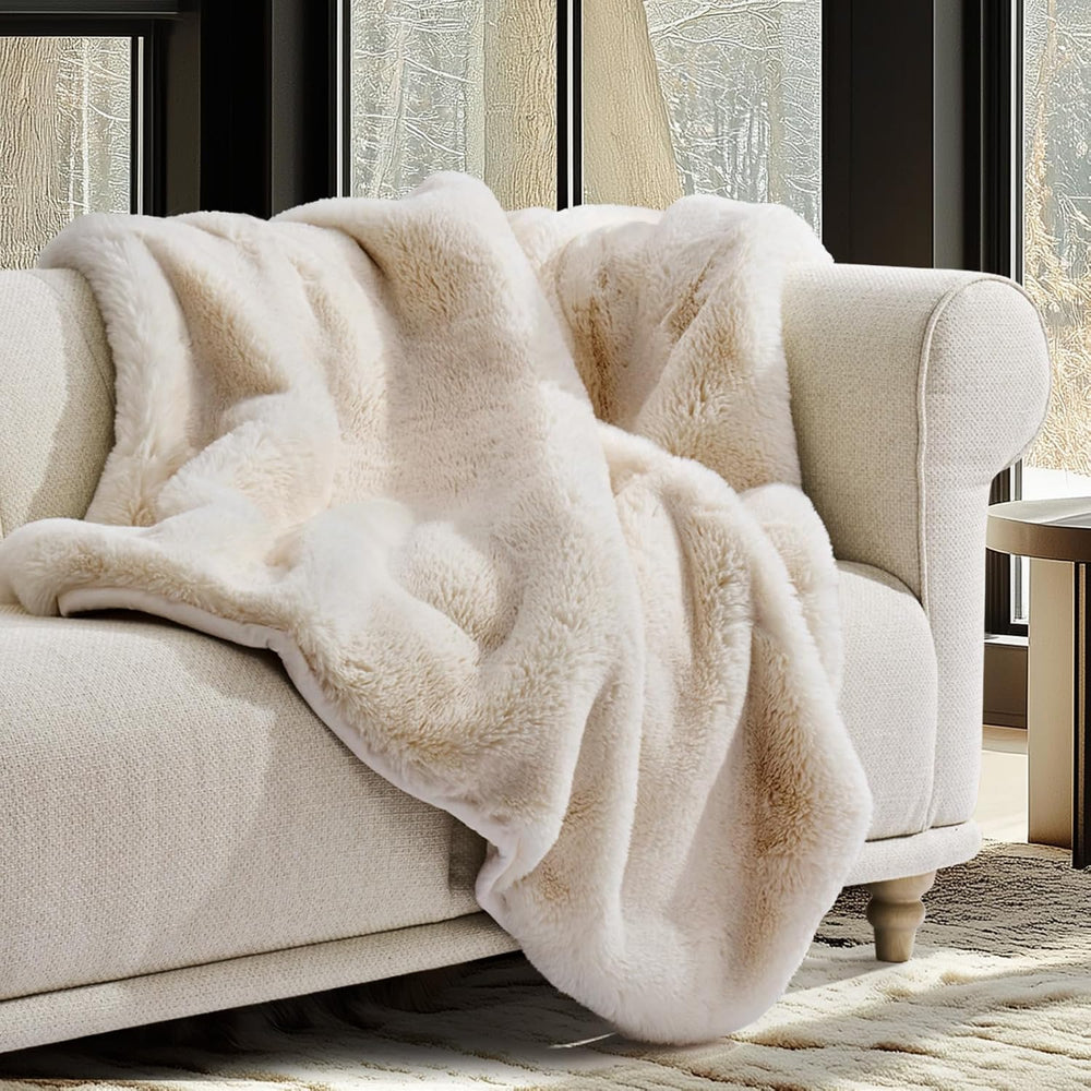 Faux Chinchilla Fur Throw Blanket, 50"x60", Arctic White