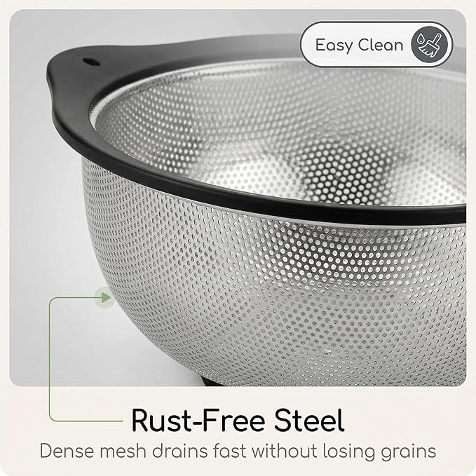 304 Stainless Steel Colander 3-Quart, Heavy Duty Metal Strainer - Image 4