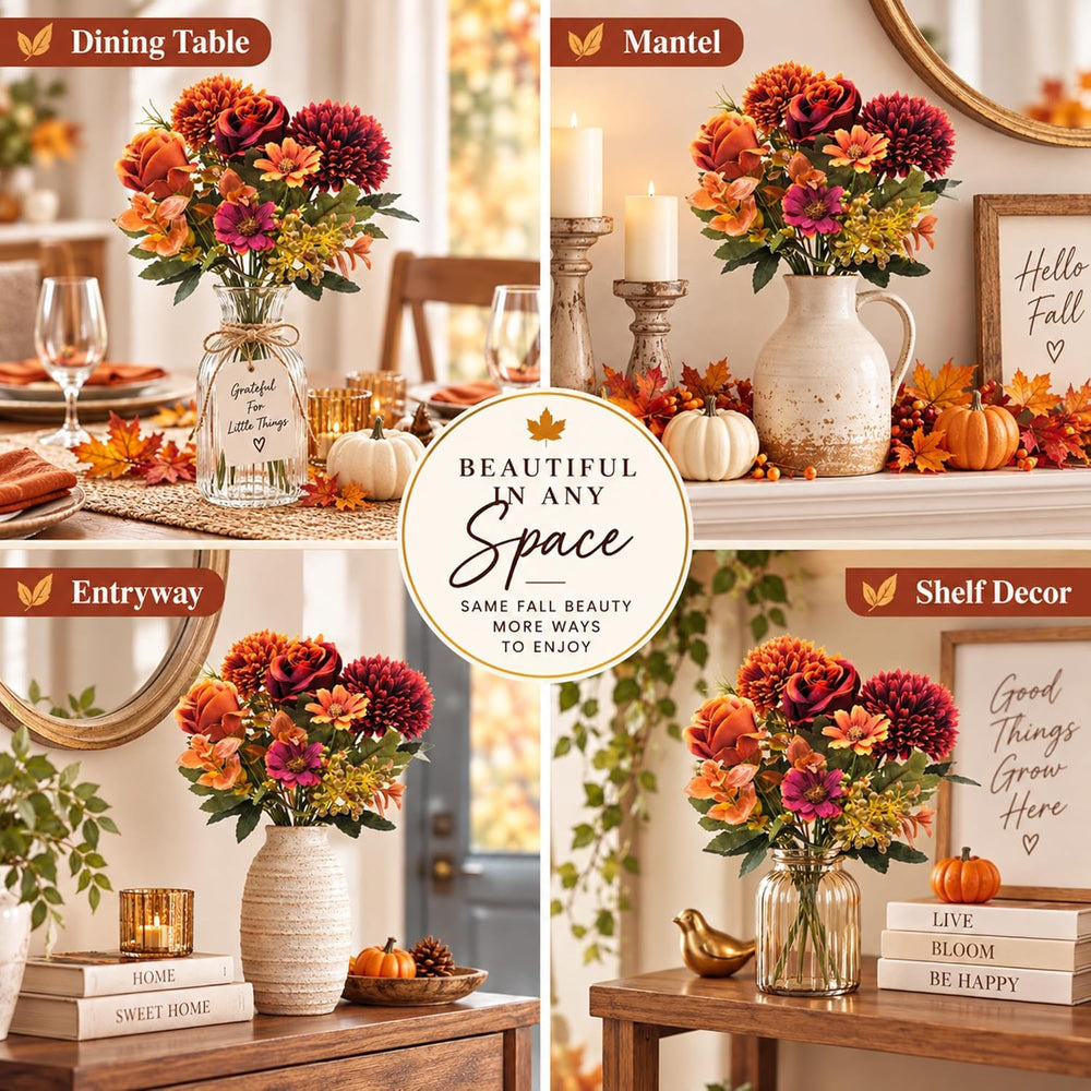 Norme 6 Pcs Fall Artificial Mums Faux Flowers for Outdoor, Soft Autumn Mix