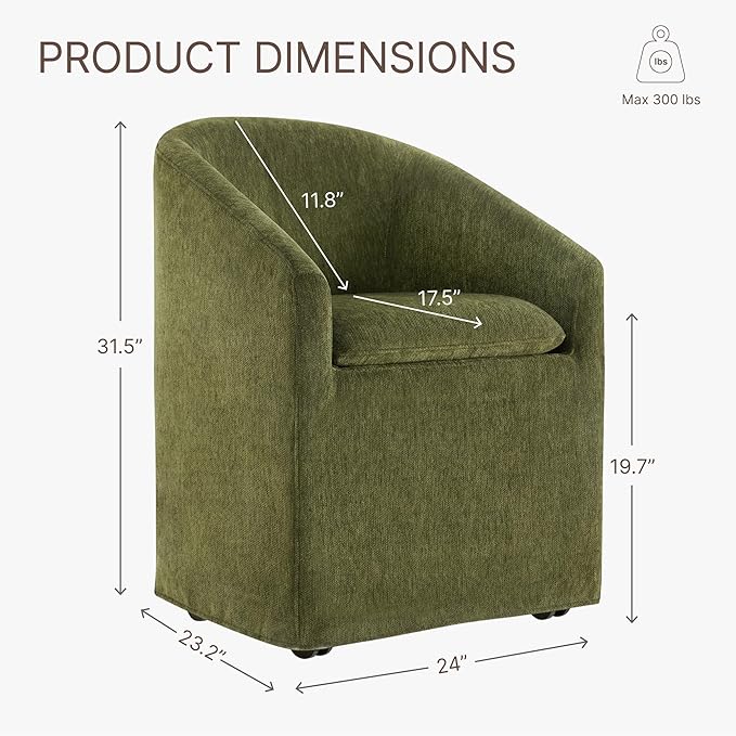 Upholstered Dining Chairs with Casters, Washable Cover Modern Dining Room Cha...