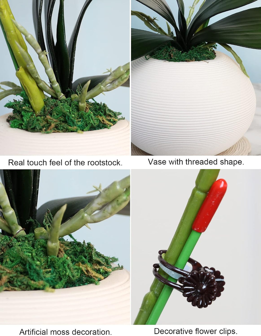 Forlaoers Tall 17" White Real Touch Orchid Artificial Flowers with Vase ...